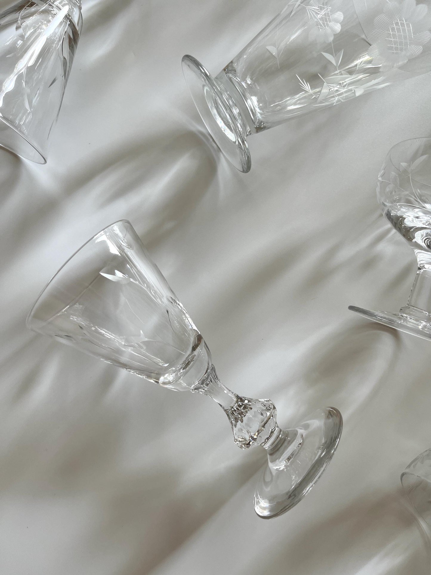 Vintage Etched Crystal Wine Glasses