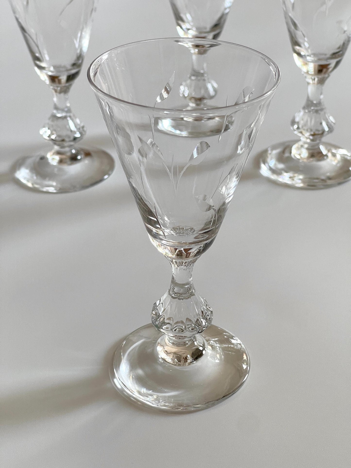 Vintage Etched Crystal Wine Glasses
