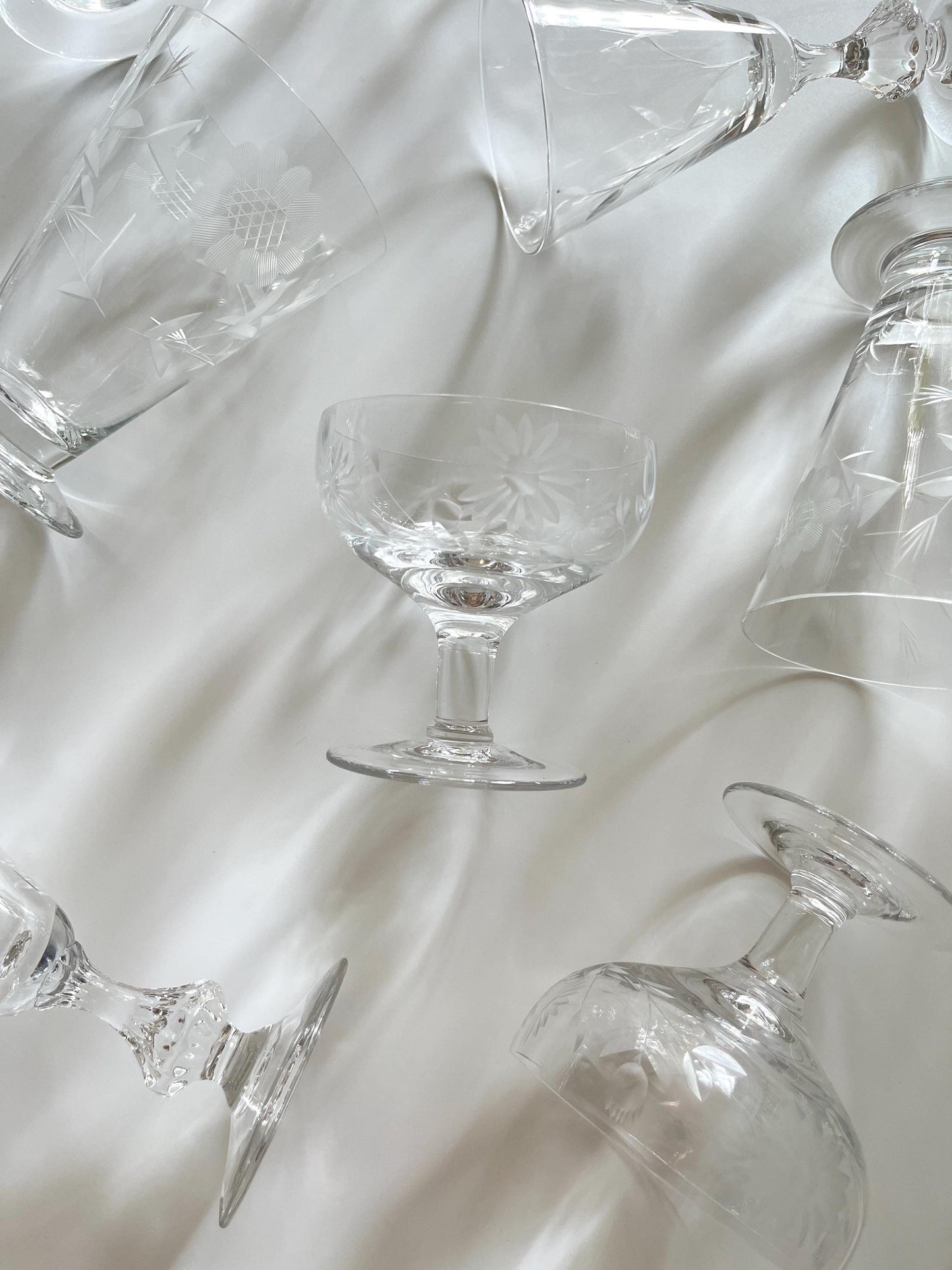 Cornflower Glass Champagne Coupes