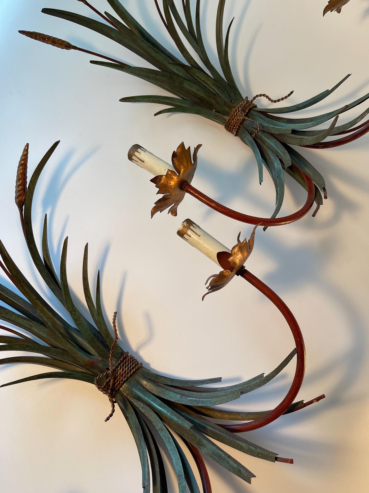 Pair of Large Wheat Sheaf Metal Sconces