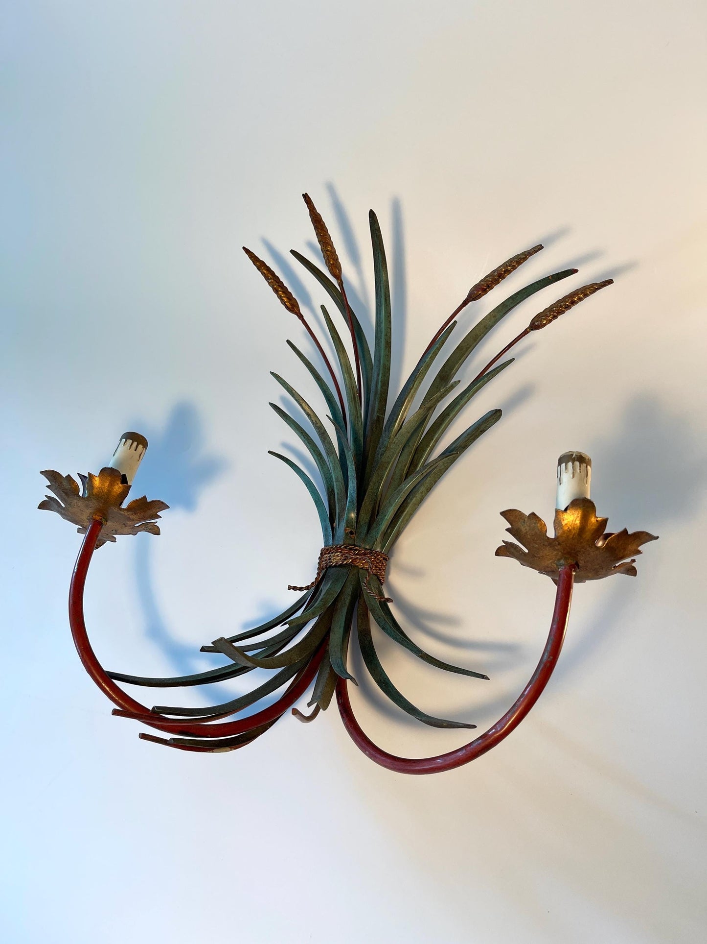 Pair of Large Wheat Sheaf Metal Sconces