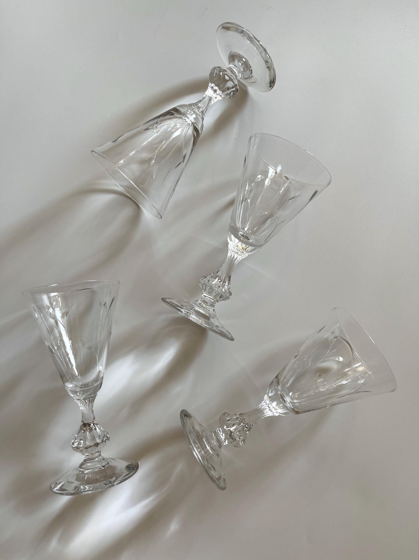Vintage Etched Crystal Wine Glasses