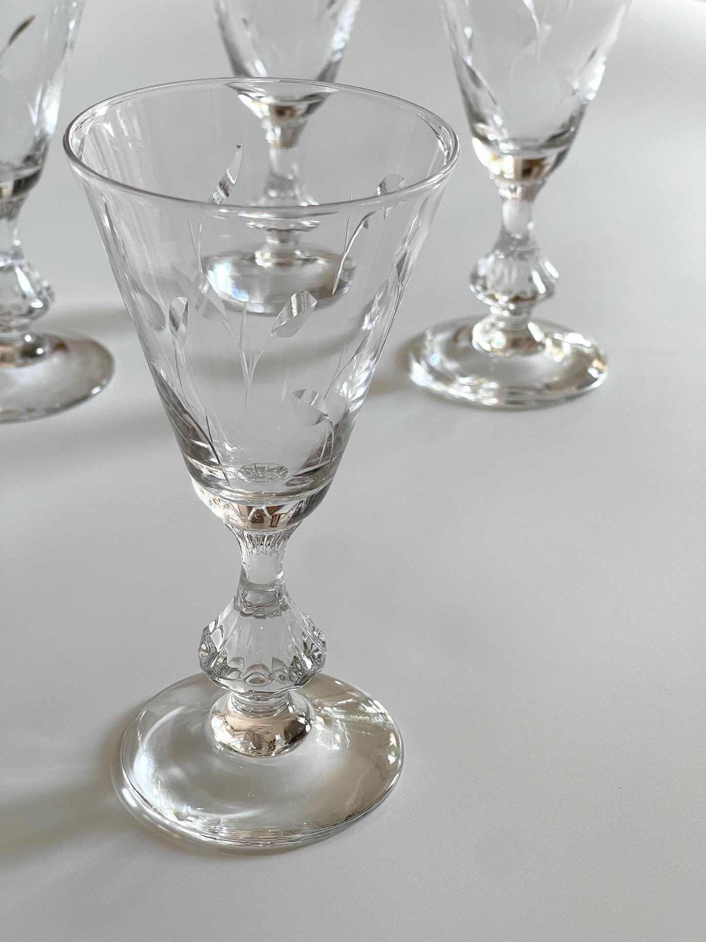 Vintage Etched Crystal Wine Glasses