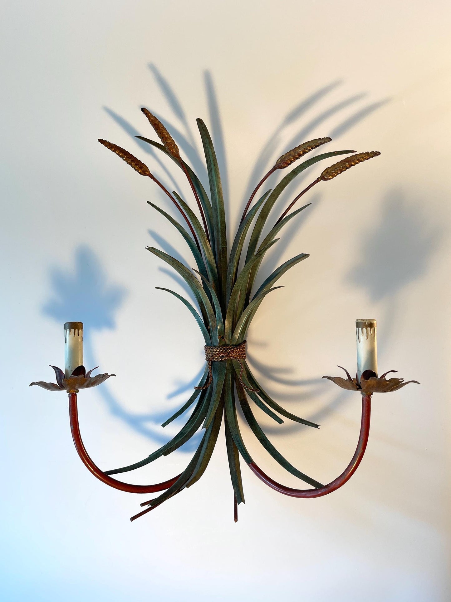 Pair of Large Wheat Sheaf Metal Sconces