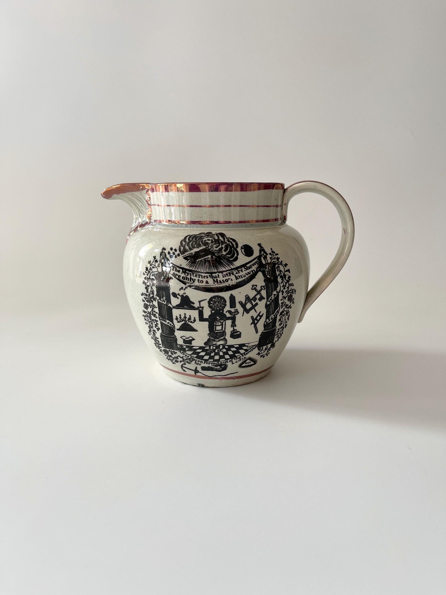 Antique Pink Lustre Masonic Jug