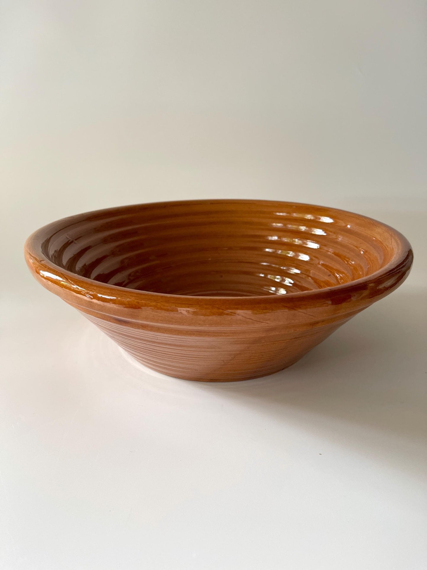 Vintage Ribbed Ochre Pottery Serving Bowl