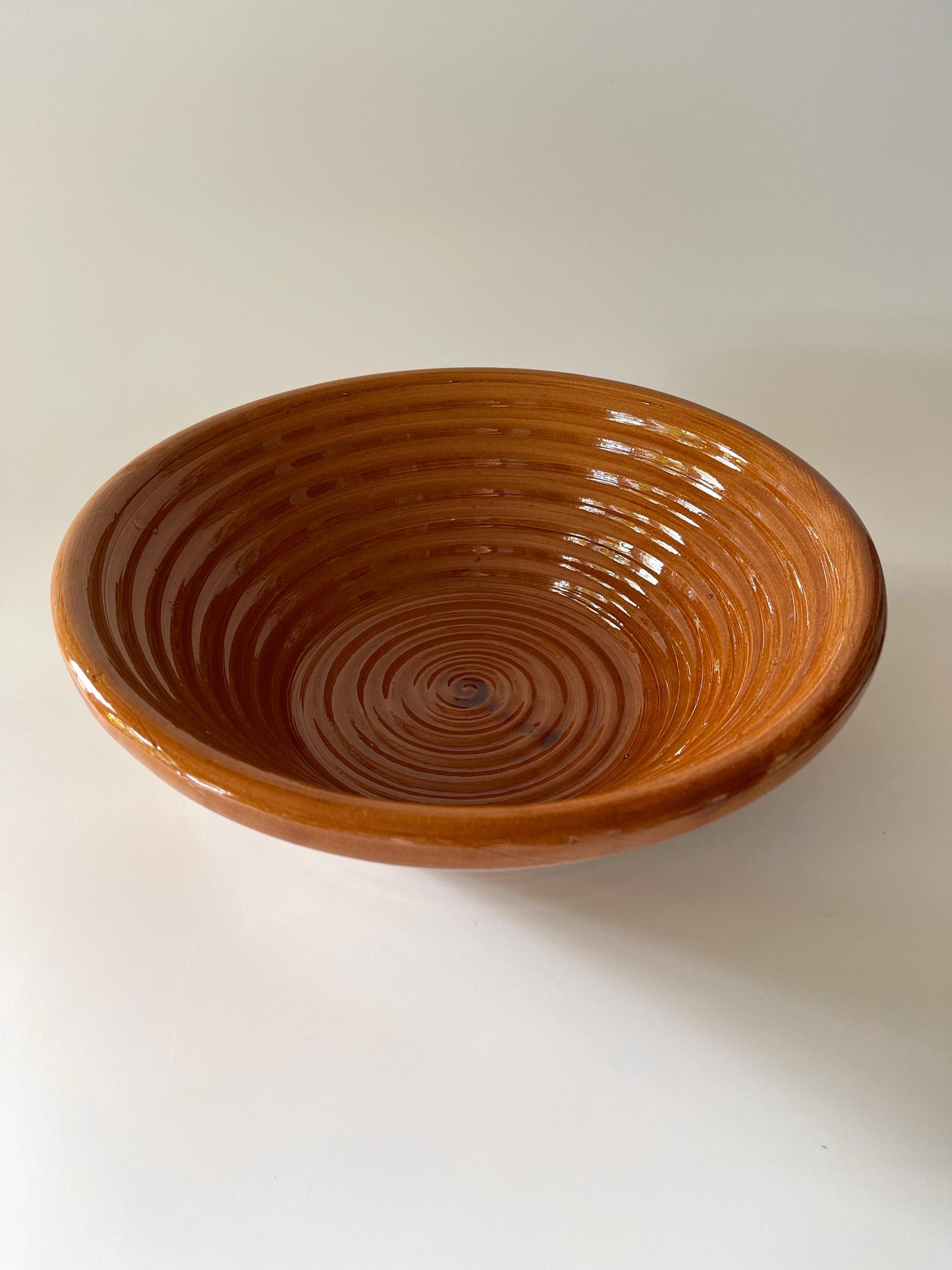 Vintage Ribbed Ochre Pottery Serving Bowl