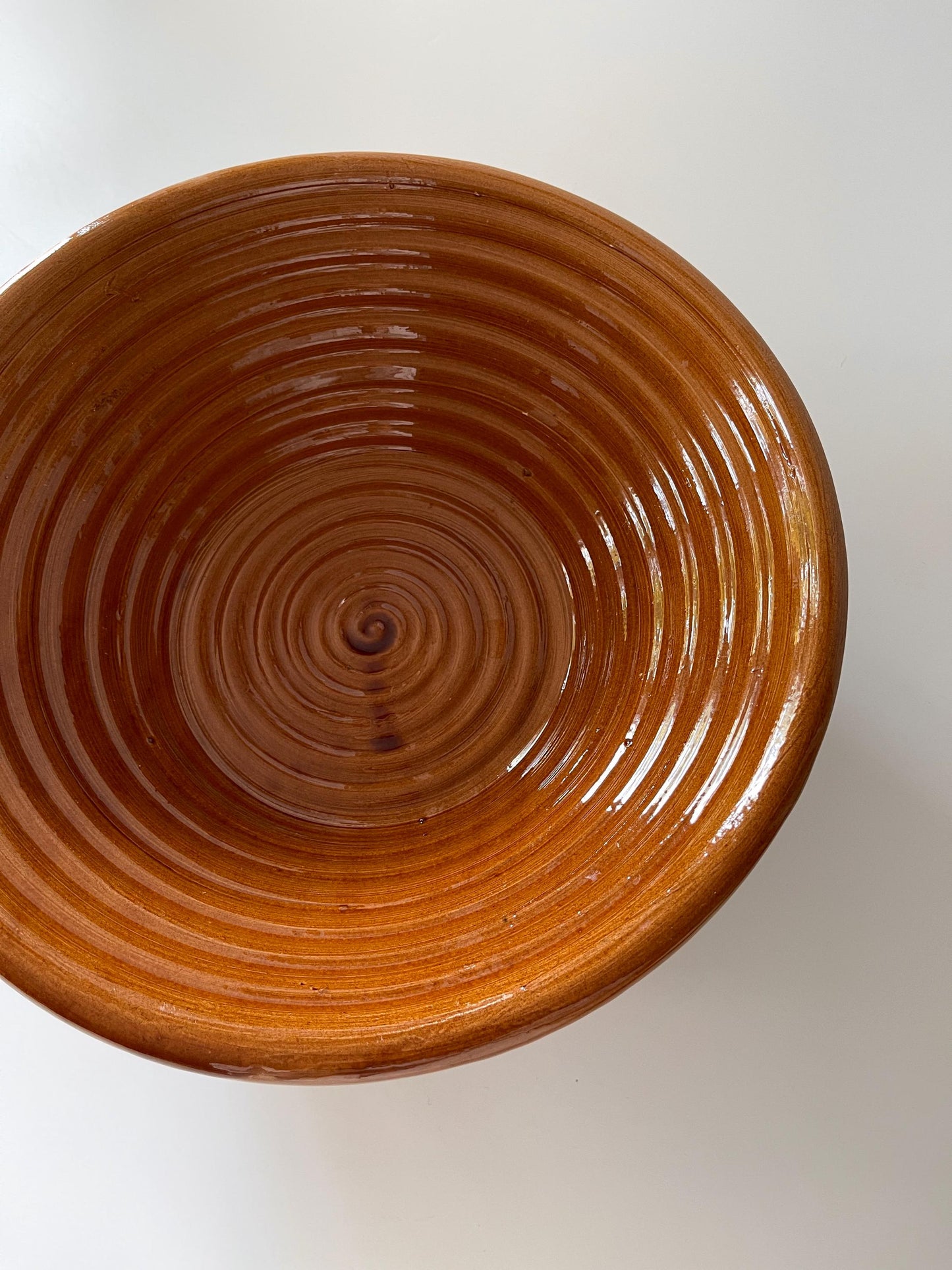 Vintage Ribbed Ochre Pottery Serving Bowl