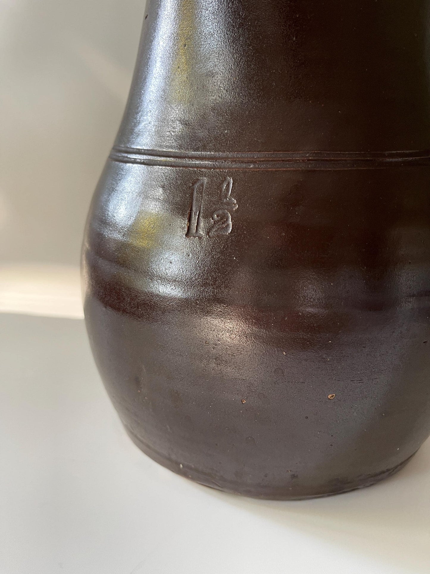 Antique Large Brown Stoneware Pitcher