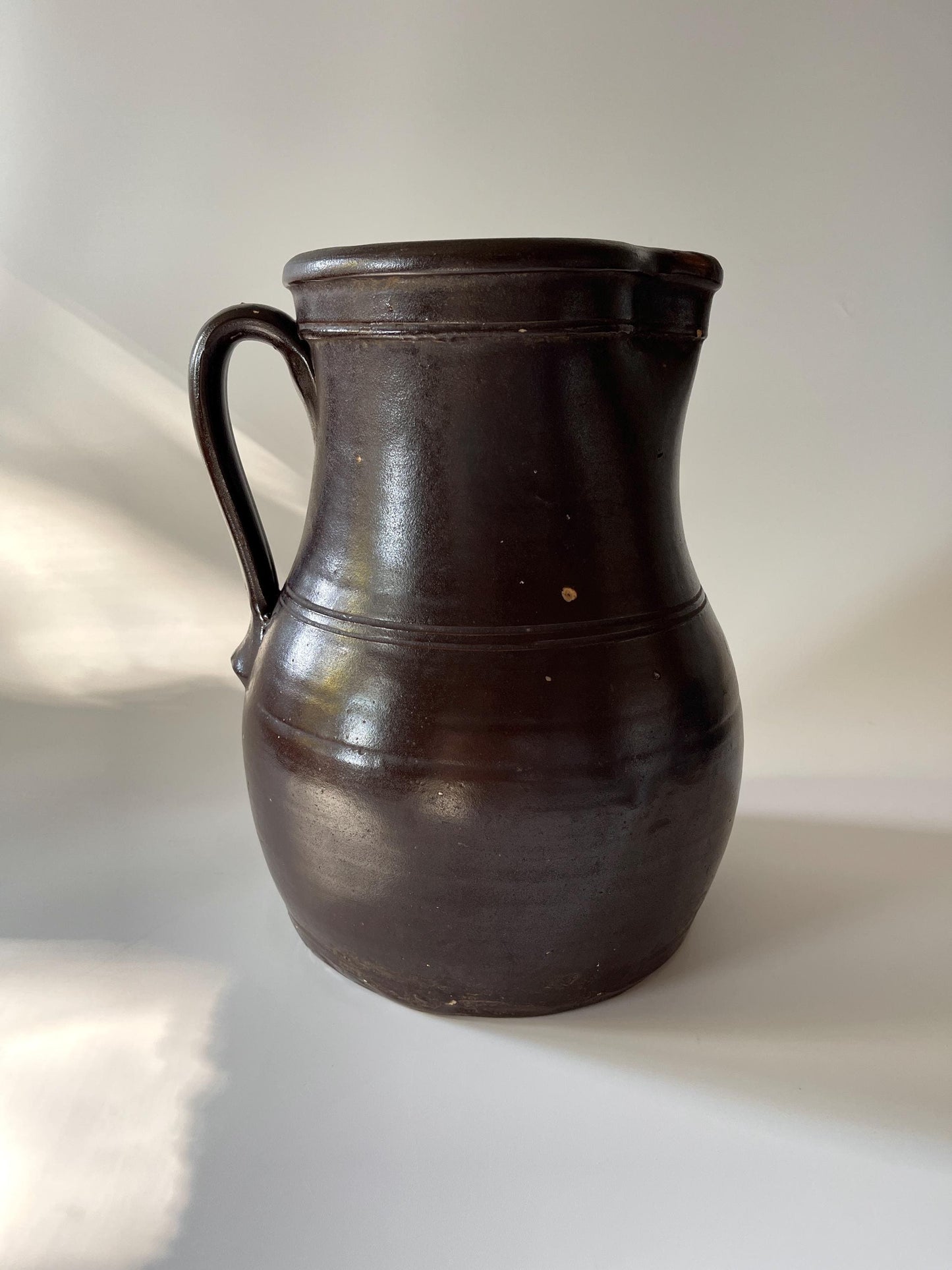 Antique Large Brown Stoneware Pitcher