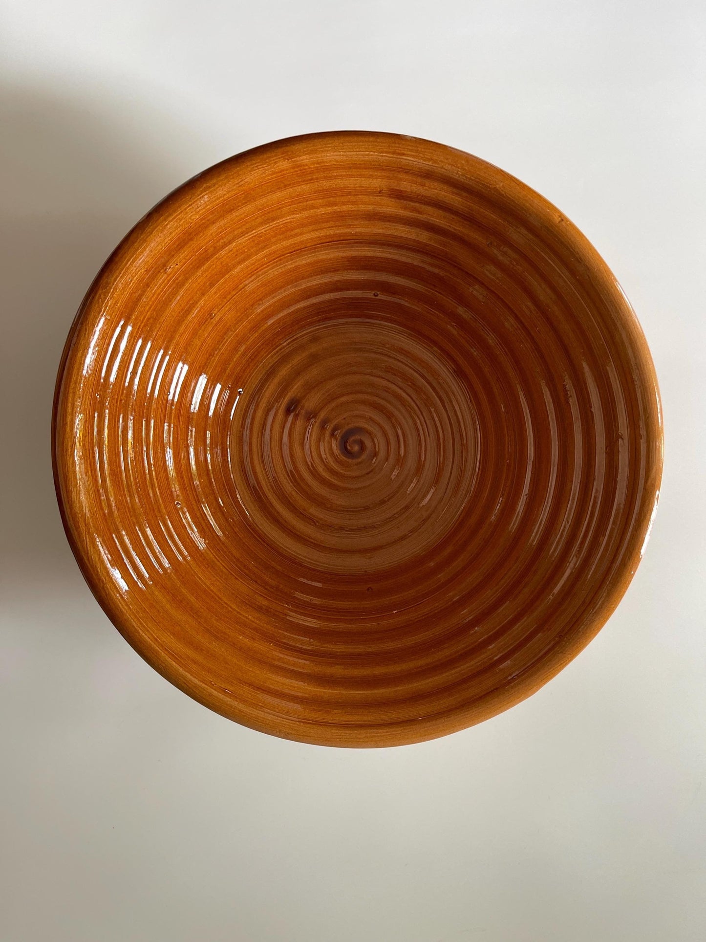 Vintage Ribbed Ochre Pottery Serving Bowl