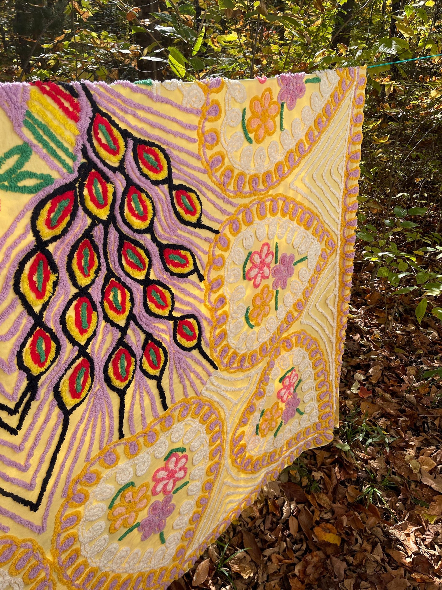 Vintage Chenille Peacock Bedspread