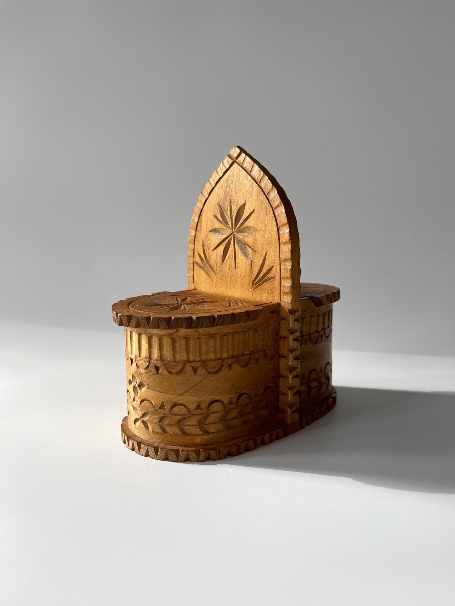 Vintage Hand Carved Double Salt Box
