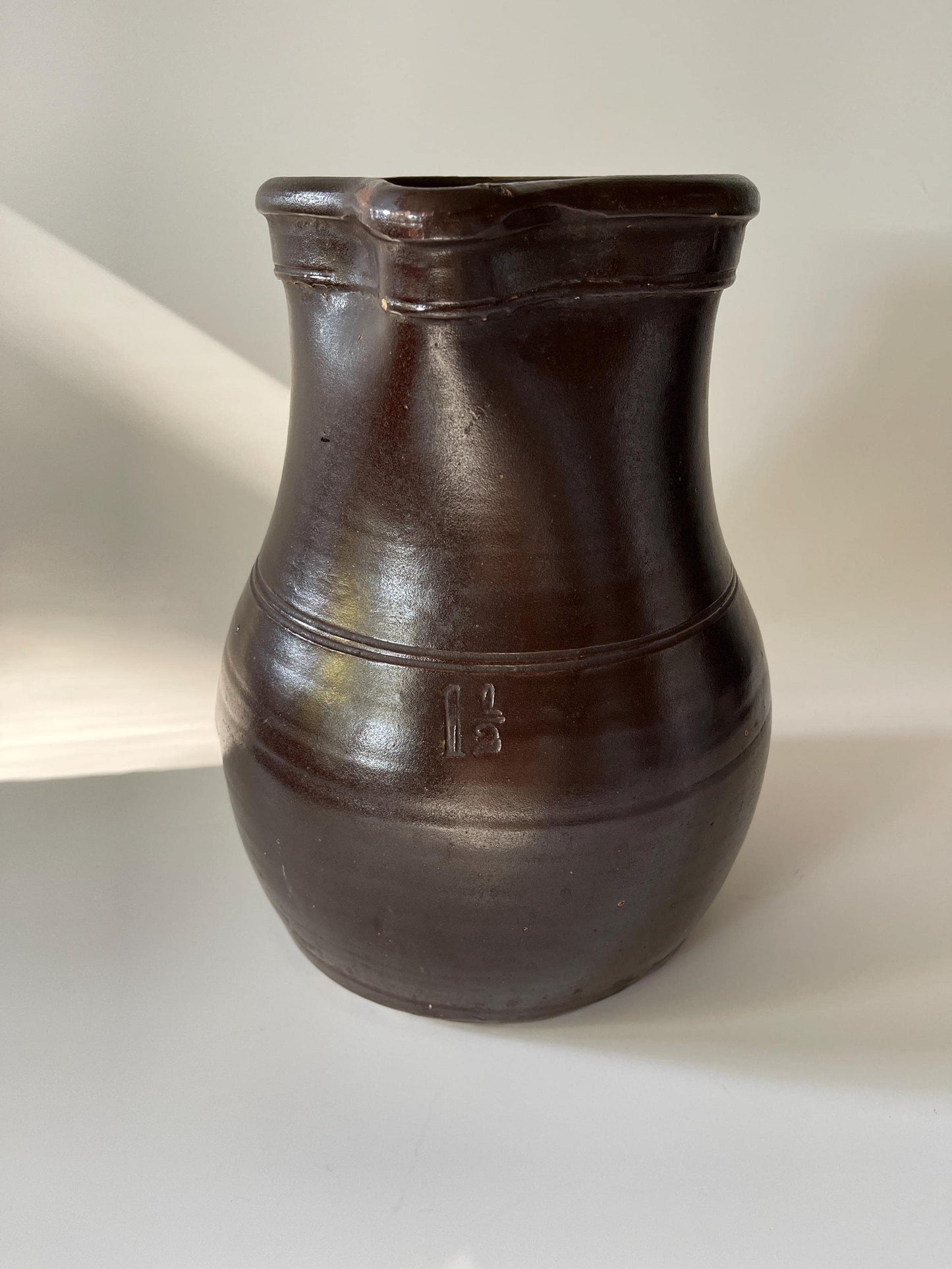 Antique Large Brown Stoneware Pitcher