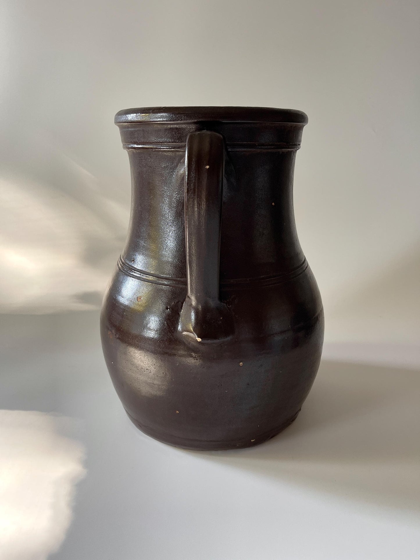 Antique Large Brown Stoneware Pitcher