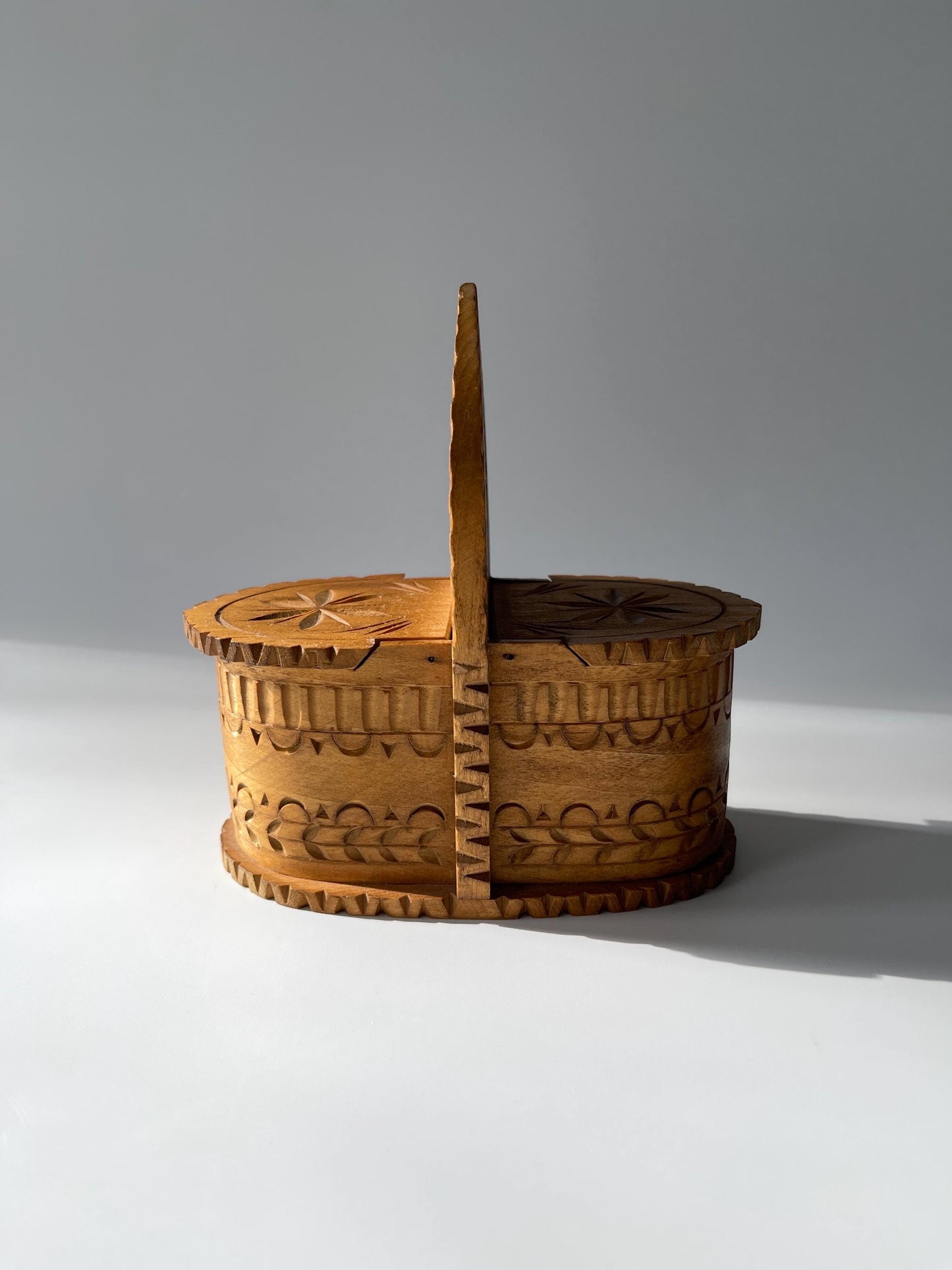Vintage Hand Carved Double Salt Box