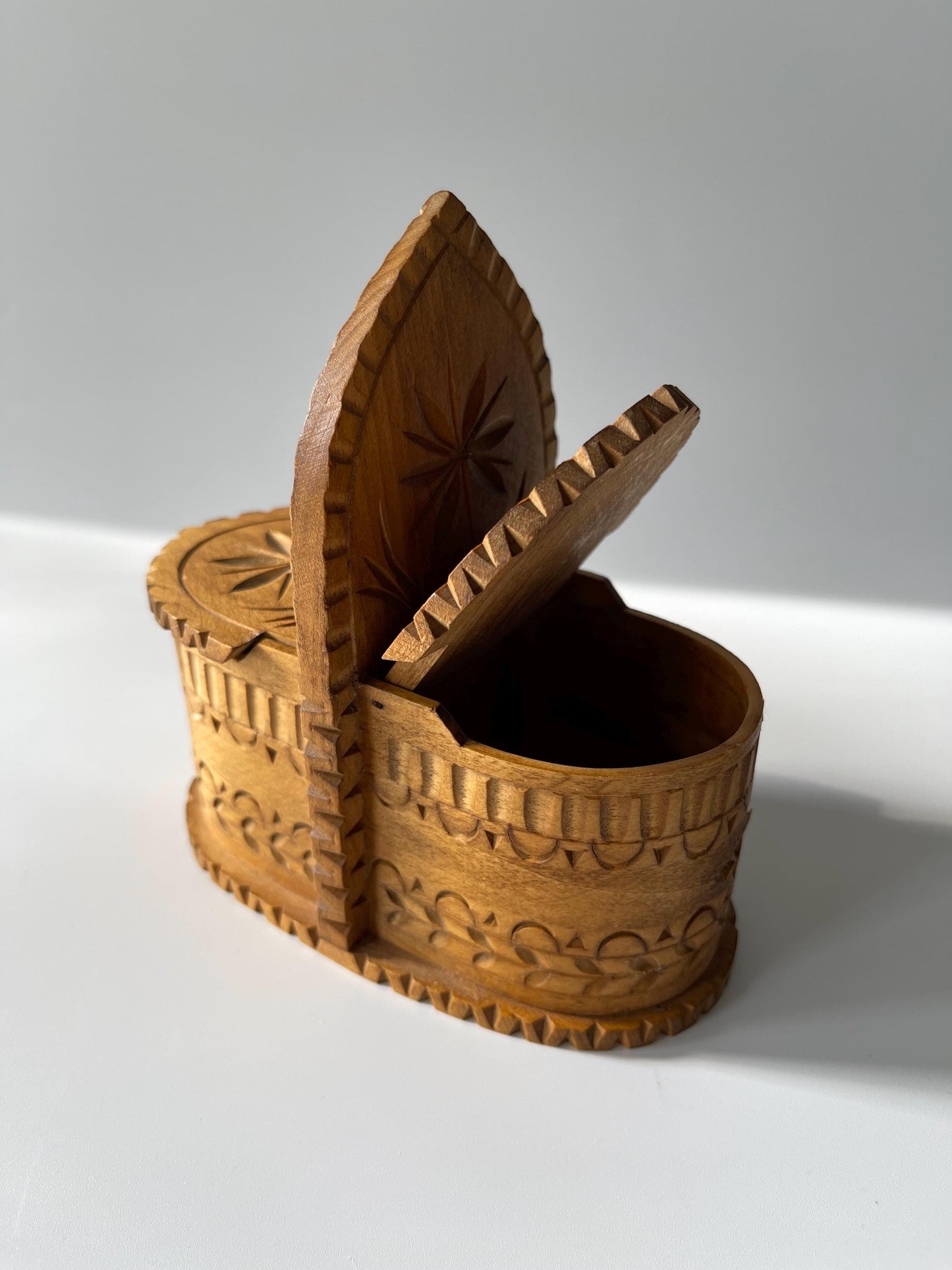 Vintage Hand Carved Double Salt Box