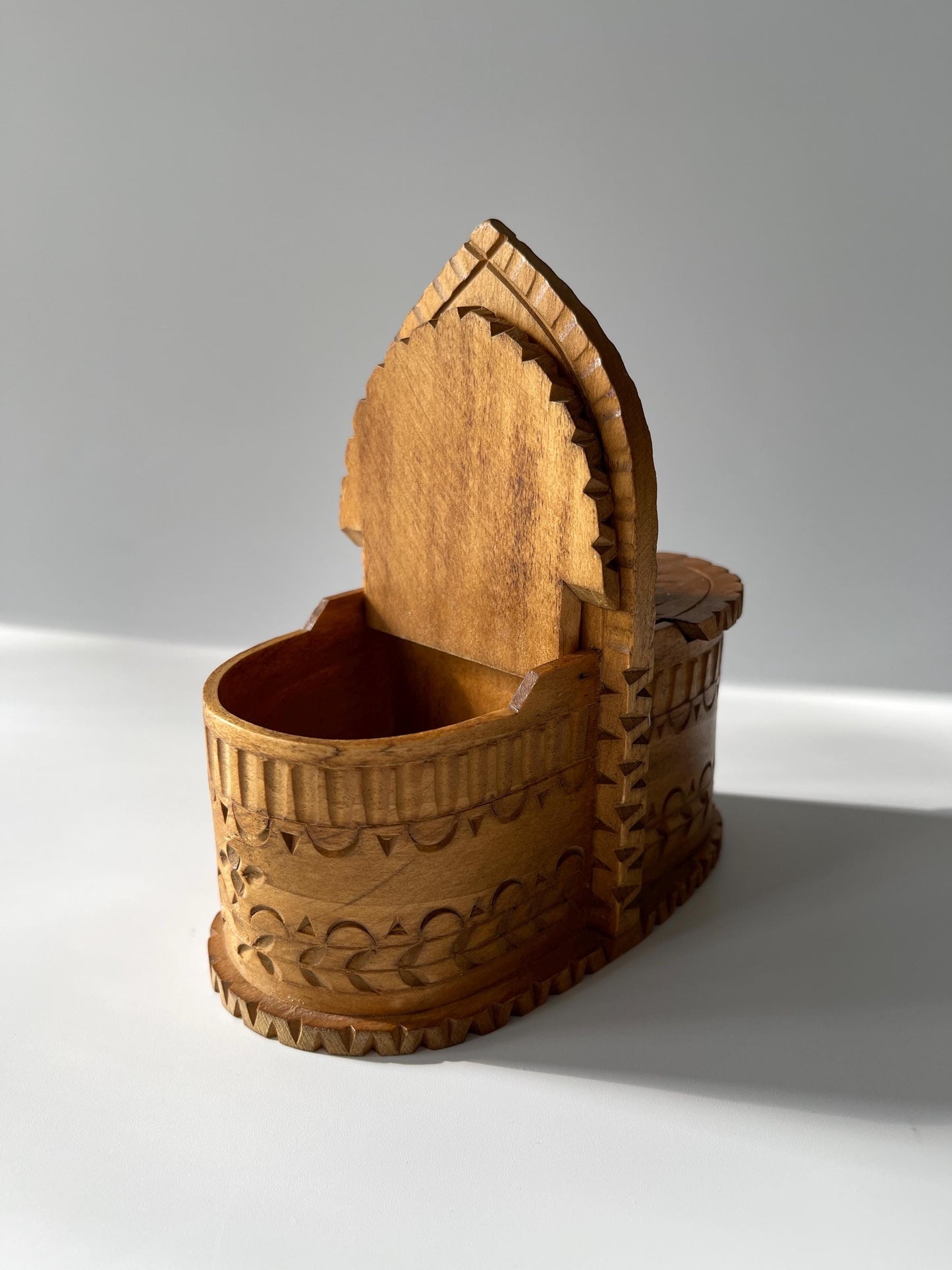 Vintage Hand Carved Double Salt Box