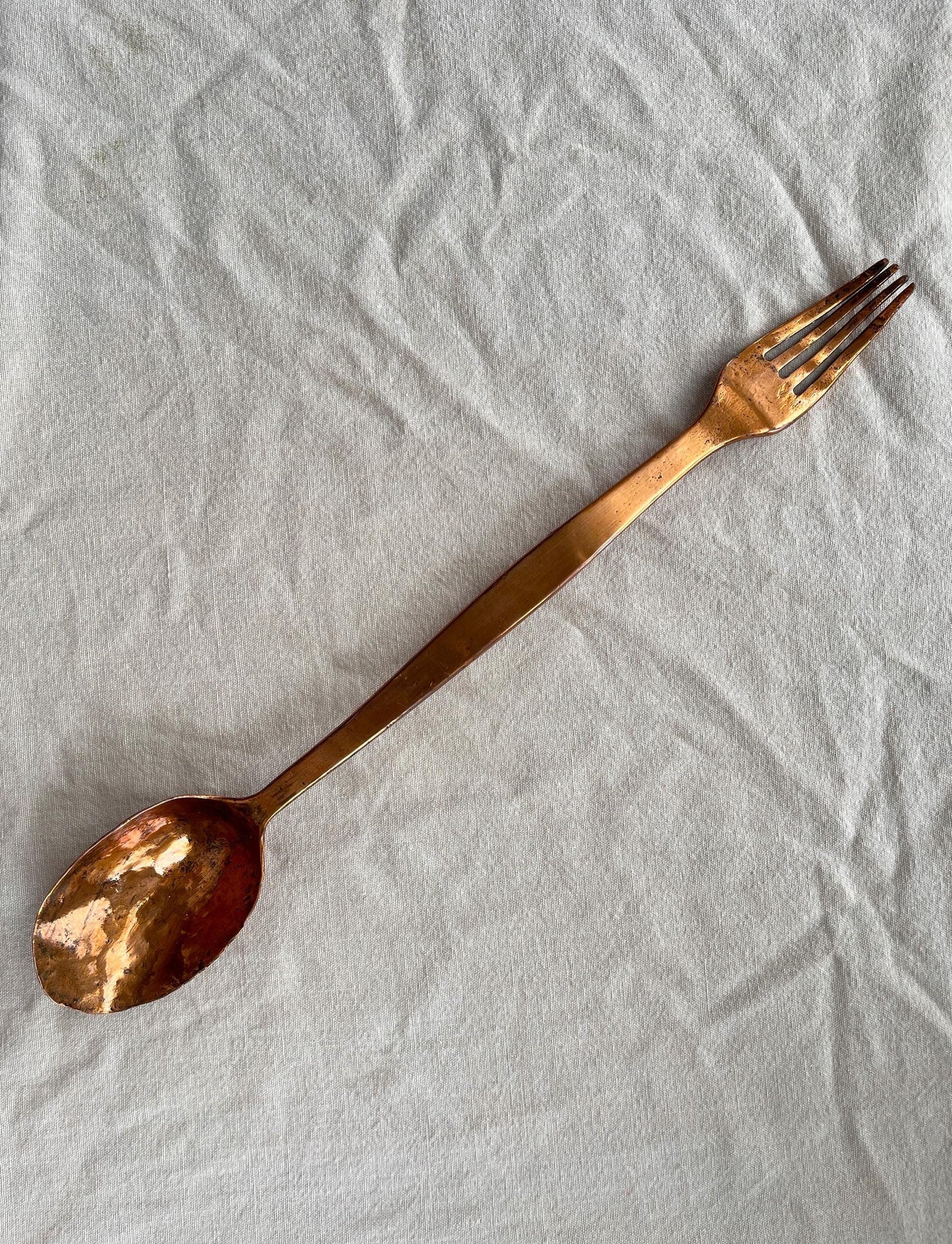 Antique French Double-Ended Copper Spoon Fork