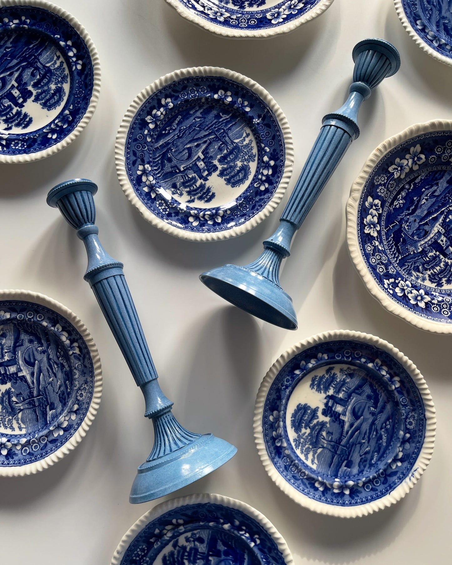 Vintage Blue Metal Candlesticks
