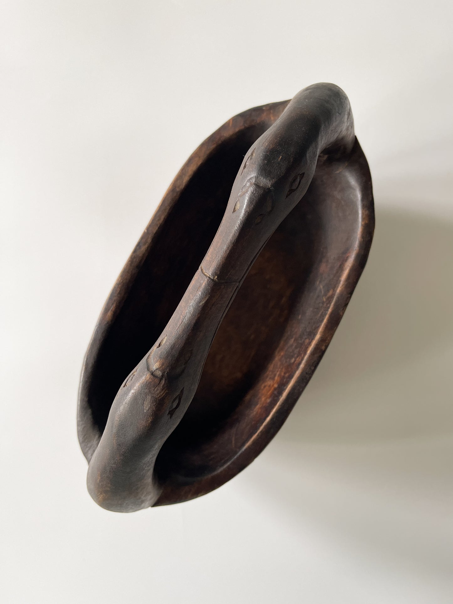 Vintage Folk Art Carved Wood Swan Basket