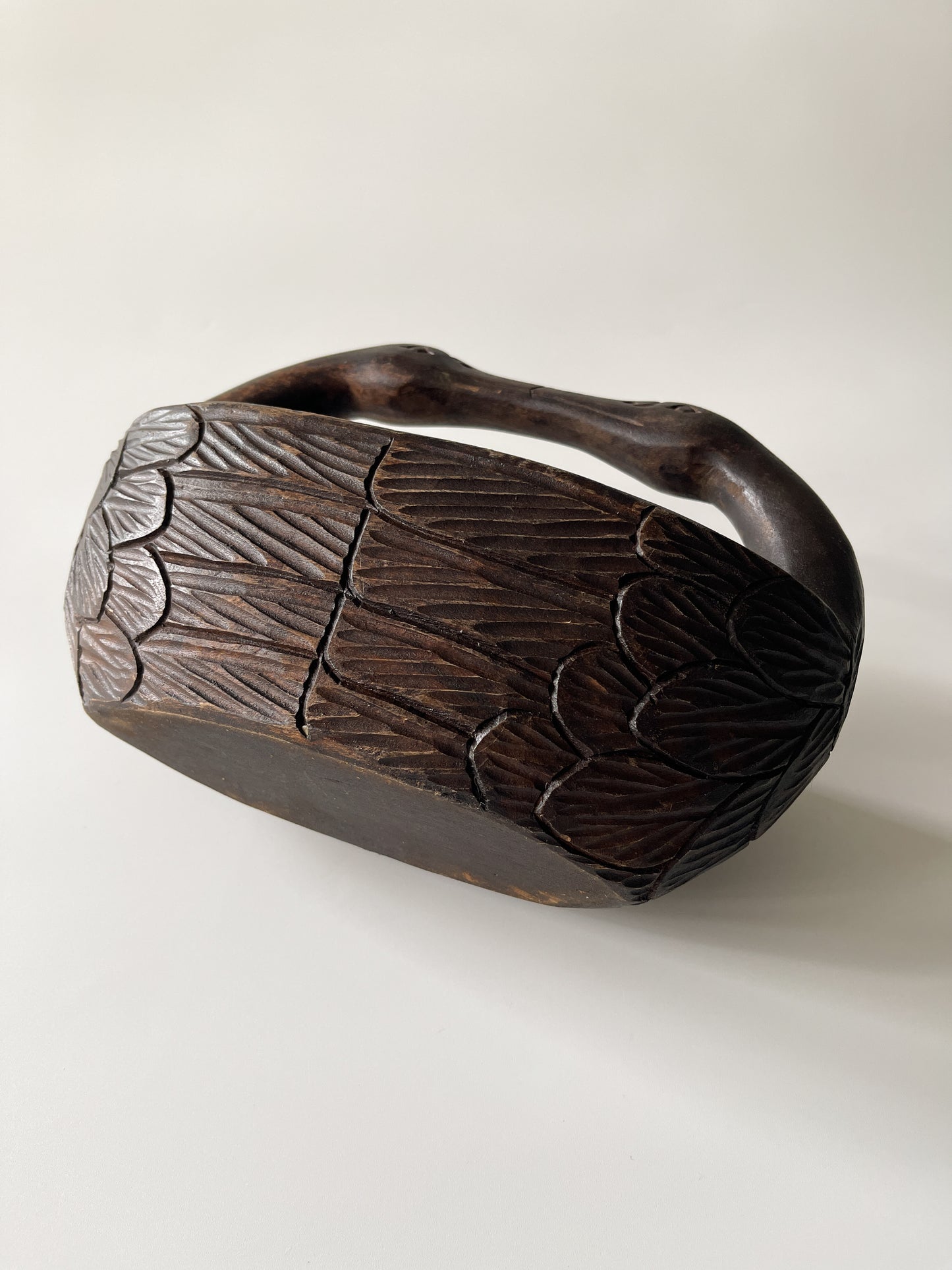 Vintage Folk Art Carved Wood Swan Basket