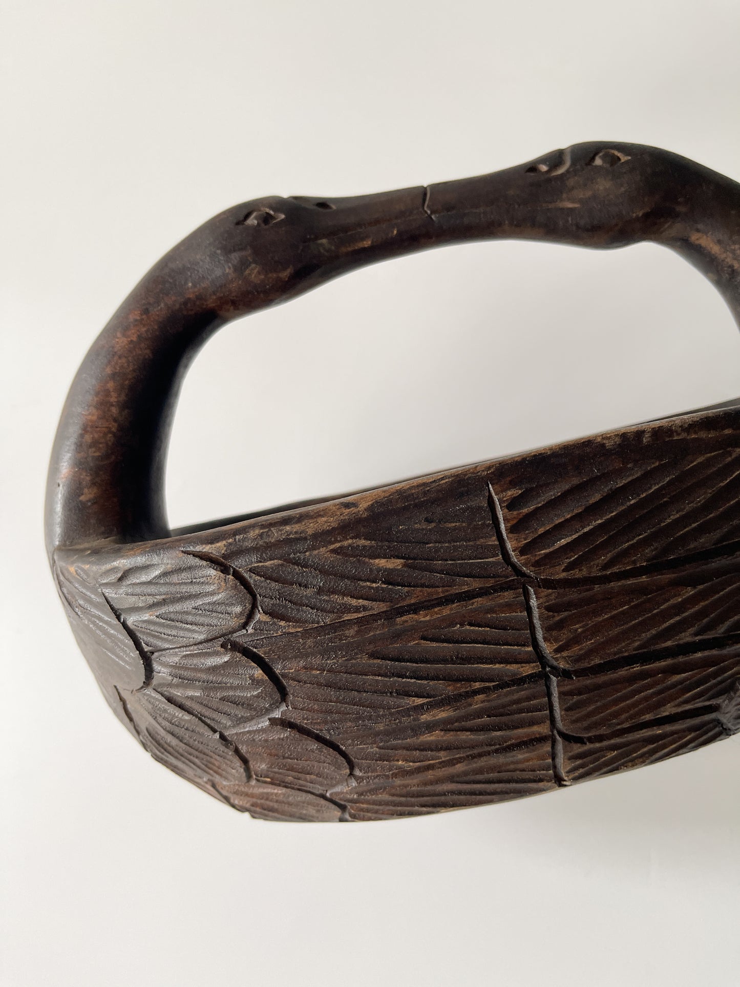 Vintage Folk Art Carved Wood Swan Basket