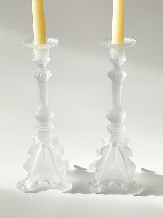 Val Saint Lambert Manchester Crystal Candlesticks