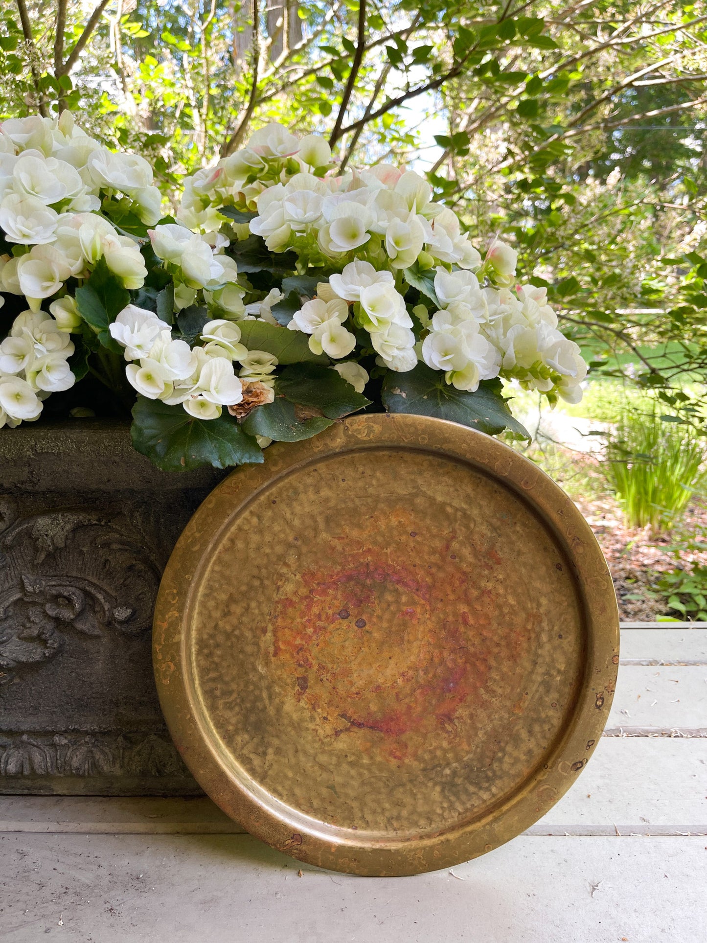 Vintage Nestor England Hammered Brass Round Tray
