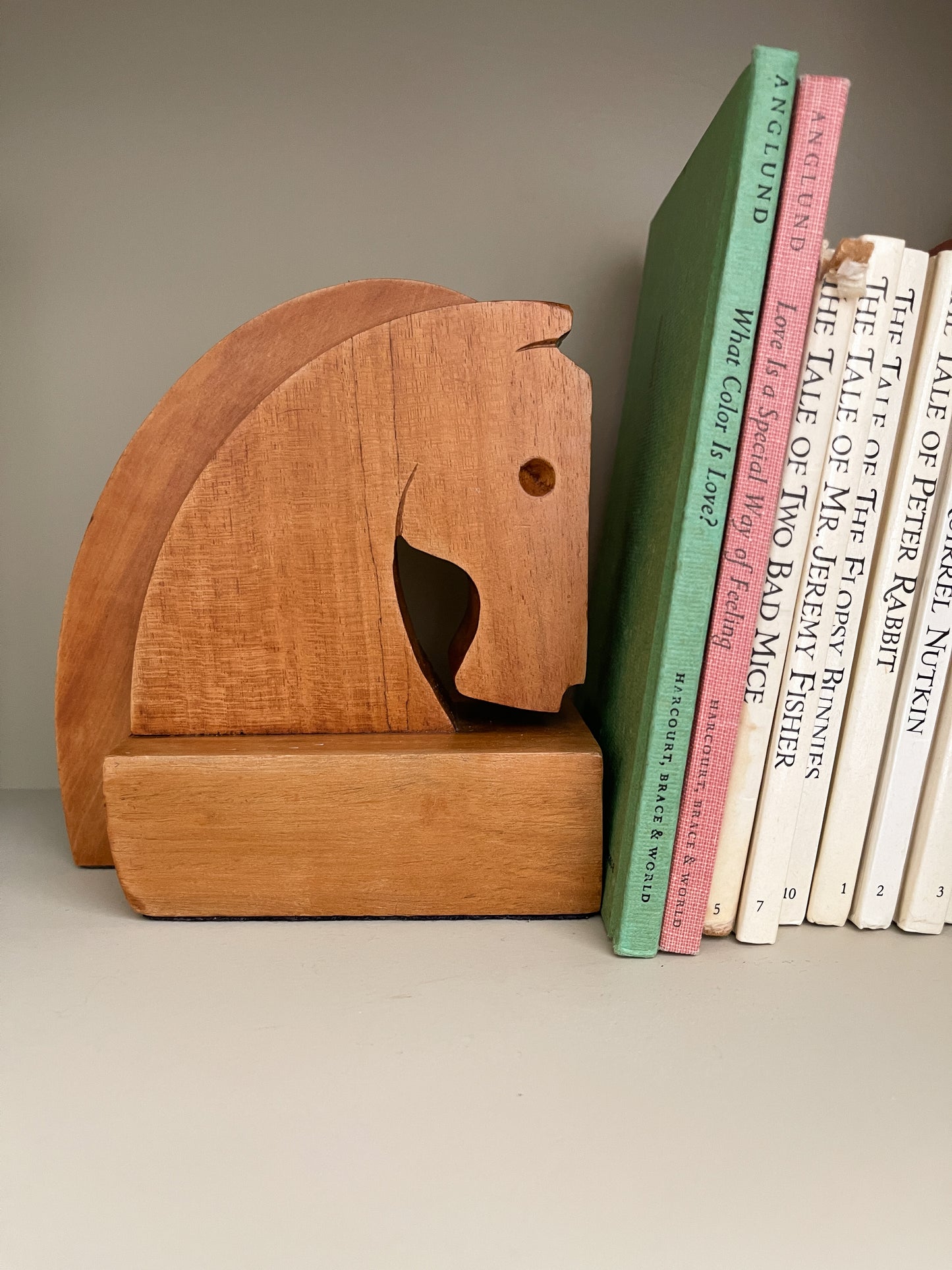 Vintage Mid Century Wood Horse Head Bookends