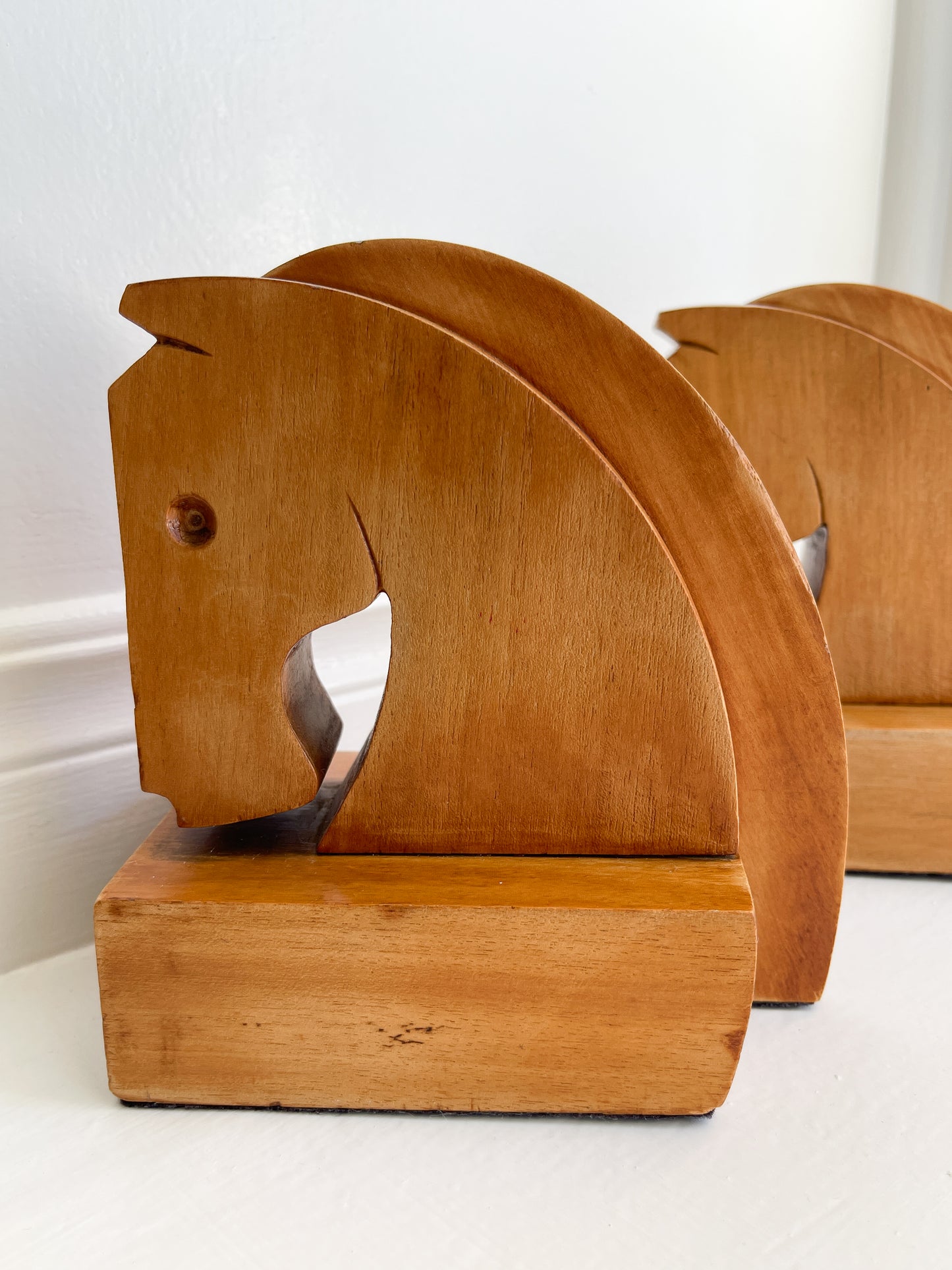 Vintage Mid Century Wood Horse Head Bookends