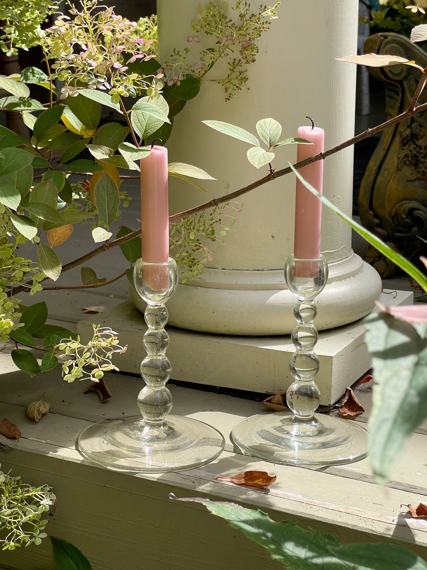Art Deco Glass Ball Stem Candlesticks