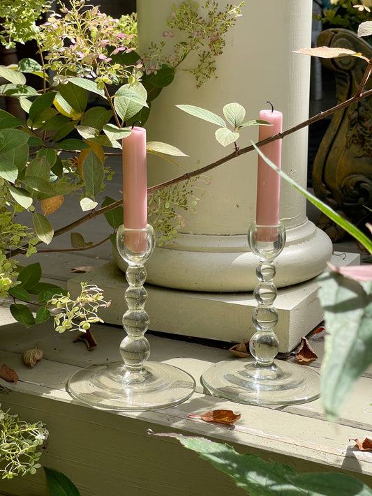 Art Deco Glass Ball Stem Candlesticks