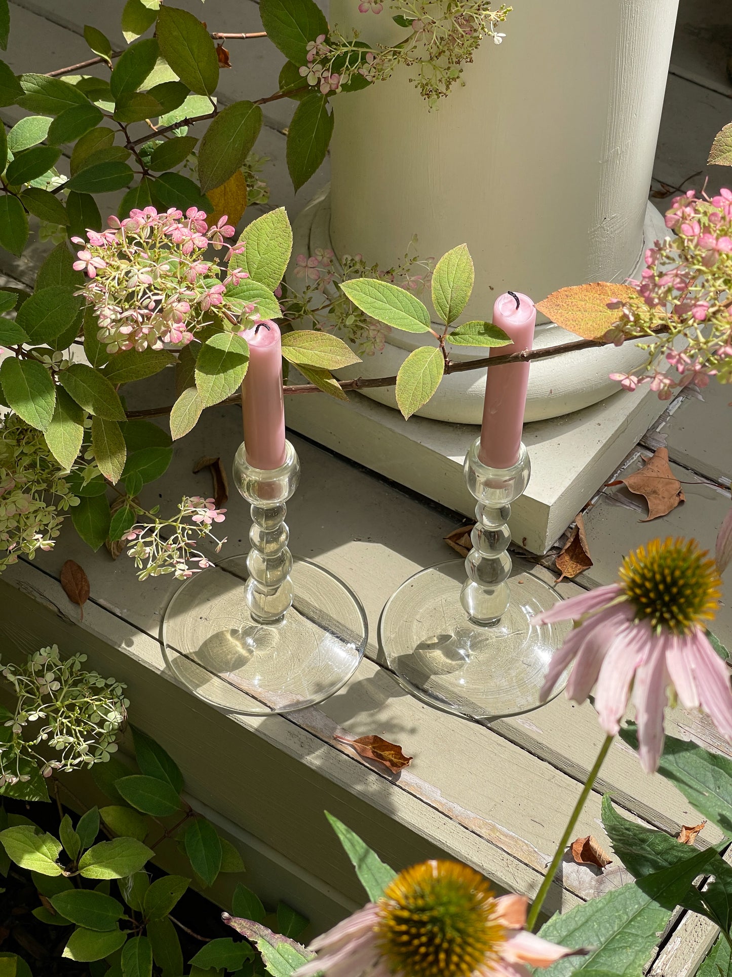 Art Deco Glass Ball Stem Candlesticks