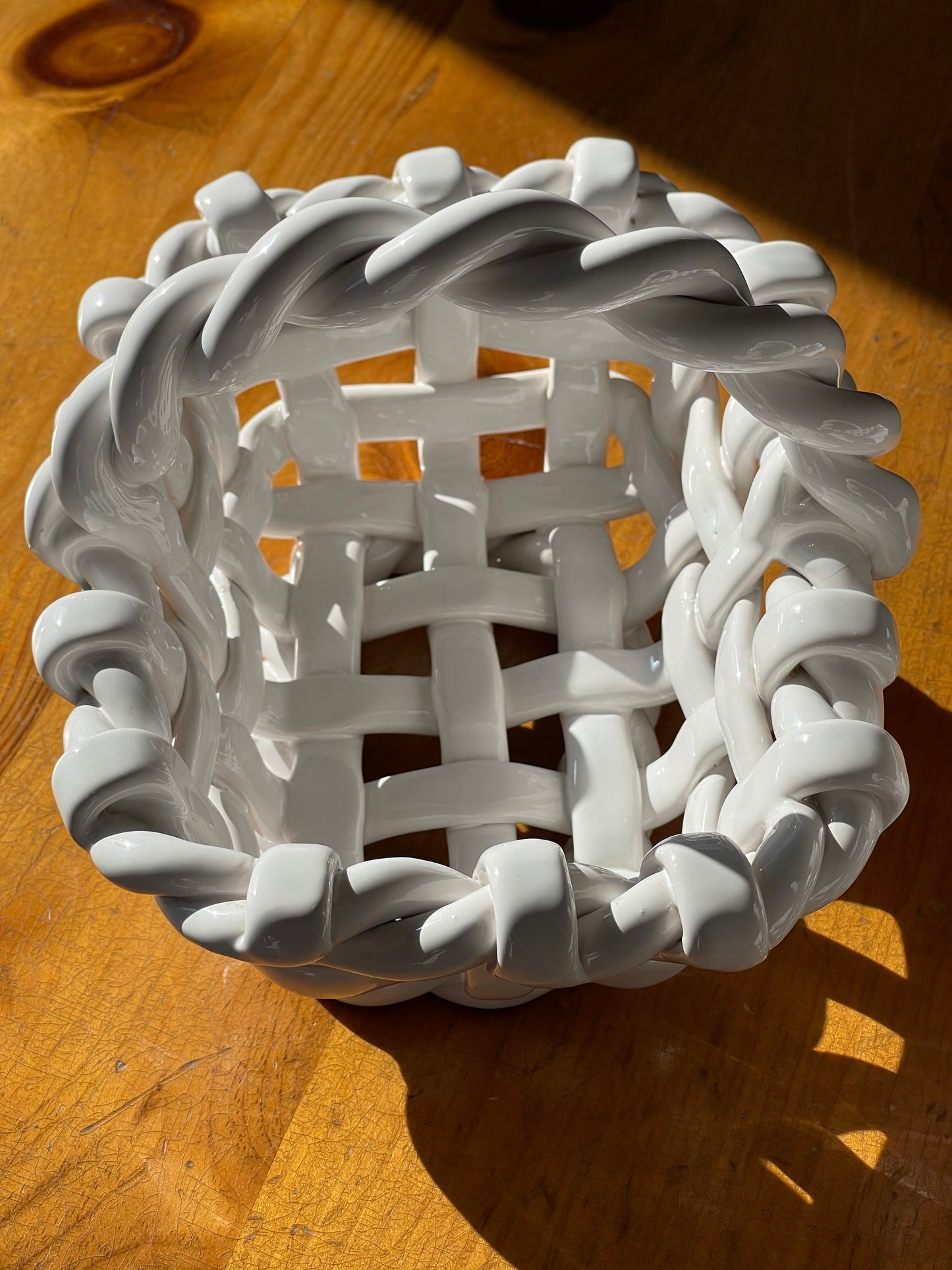 Vintage White Woven Ceramic Baskets
