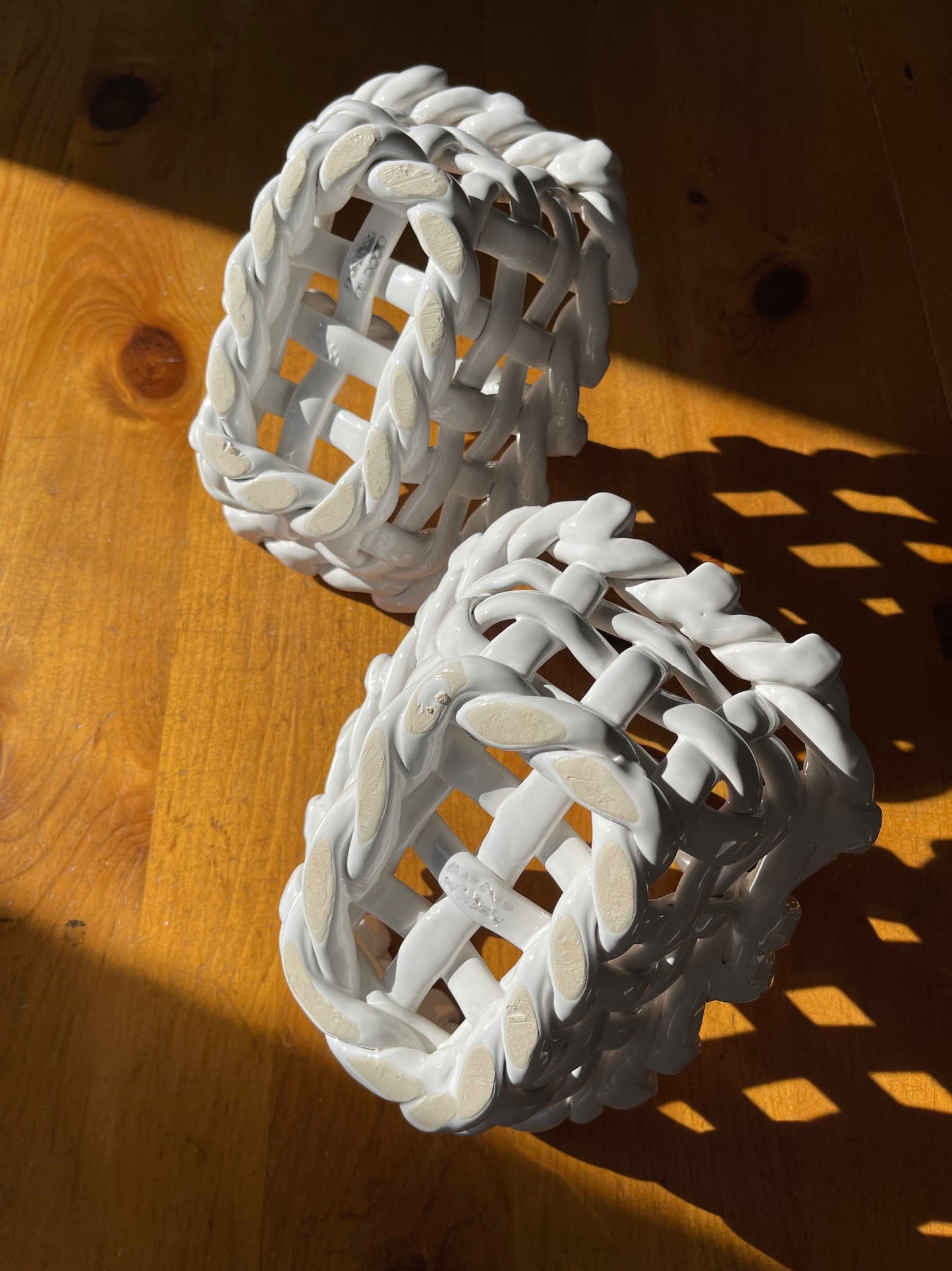 Vintage White Woven Ceramic Baskets