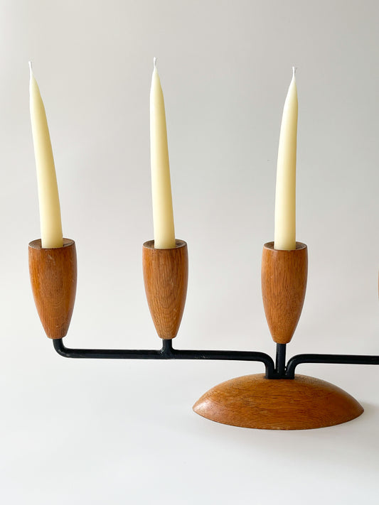 Vintage Midcentury Danish Wood 5-Arm Candelabra