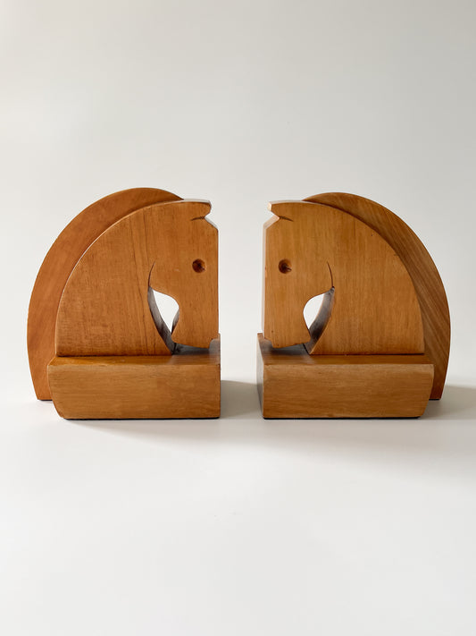 Vintage Mid Century Wood Horse Head Bookends