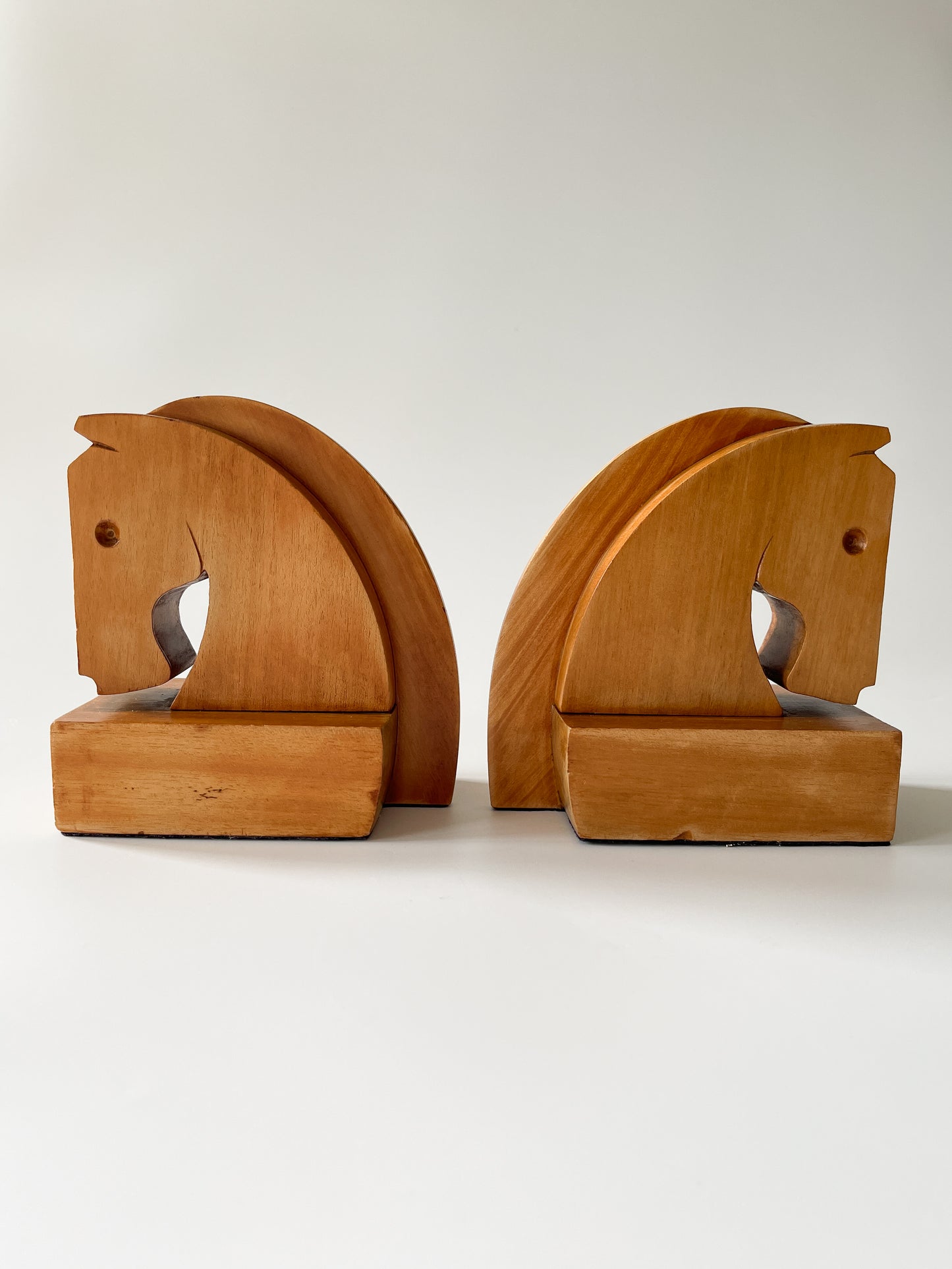 Vintage Mid Century Wood Horse Head Bookends