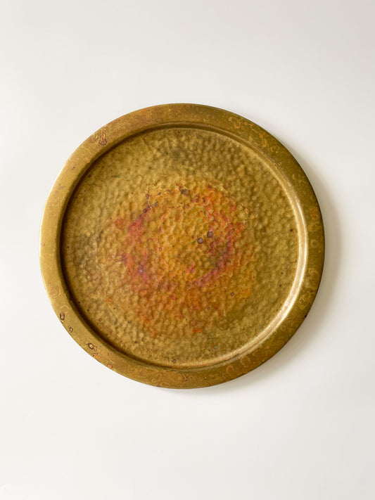 Vintage Nestor England Hammered Brass Round Tray