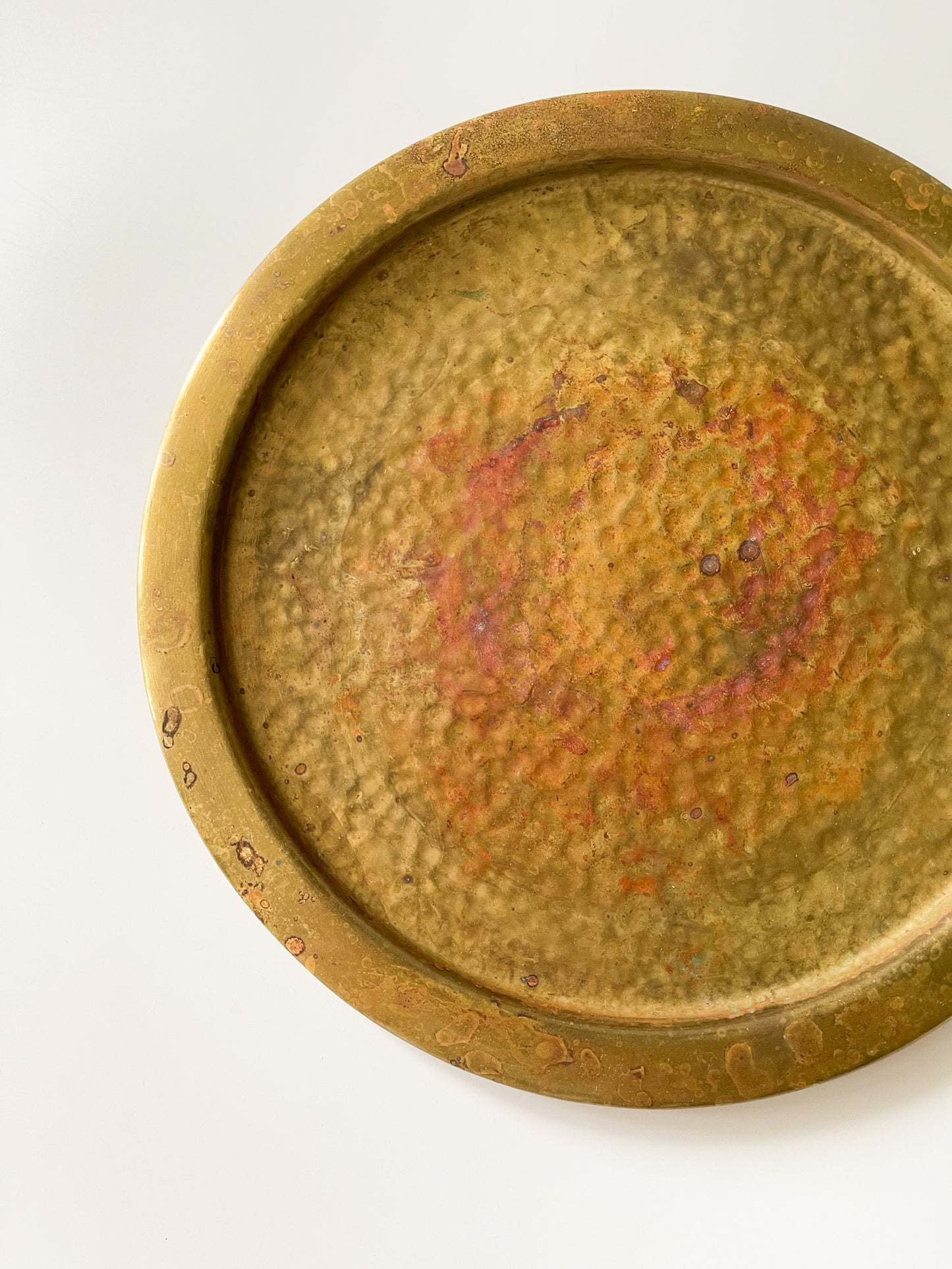 Vintage Nestor England Hammered Brass Round Tray