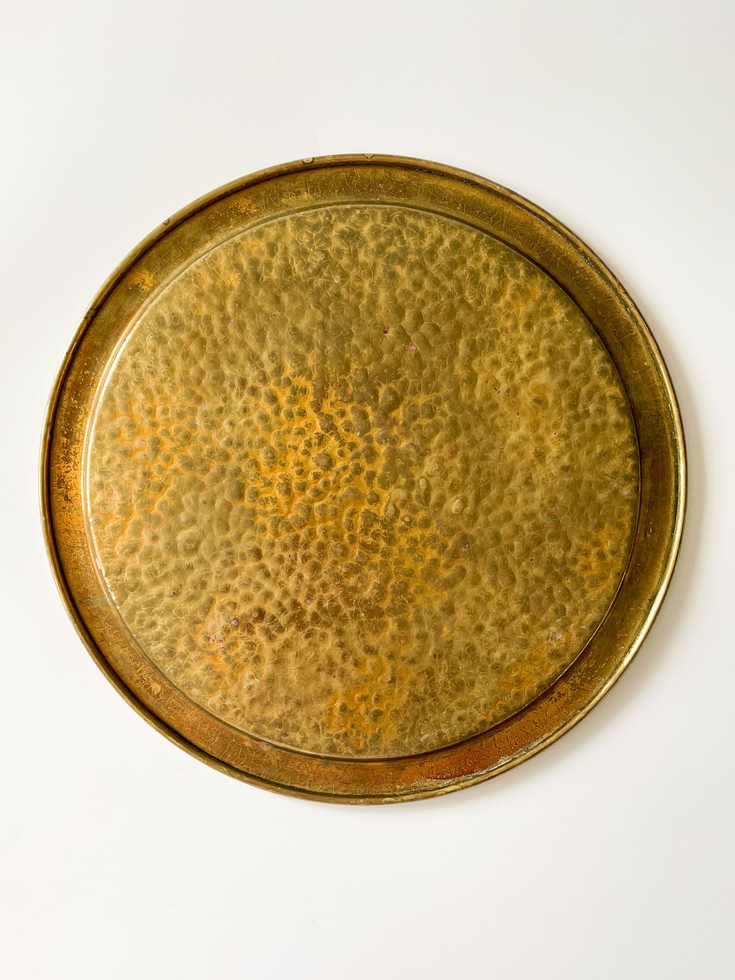 Vintage Nestor England Hammered Brass Round Tray
