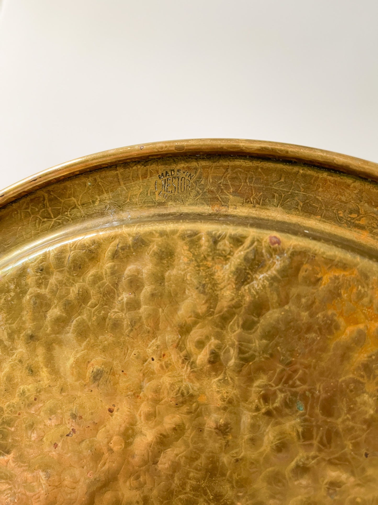 Vintage Nestor England Hammered Brass Round Tray