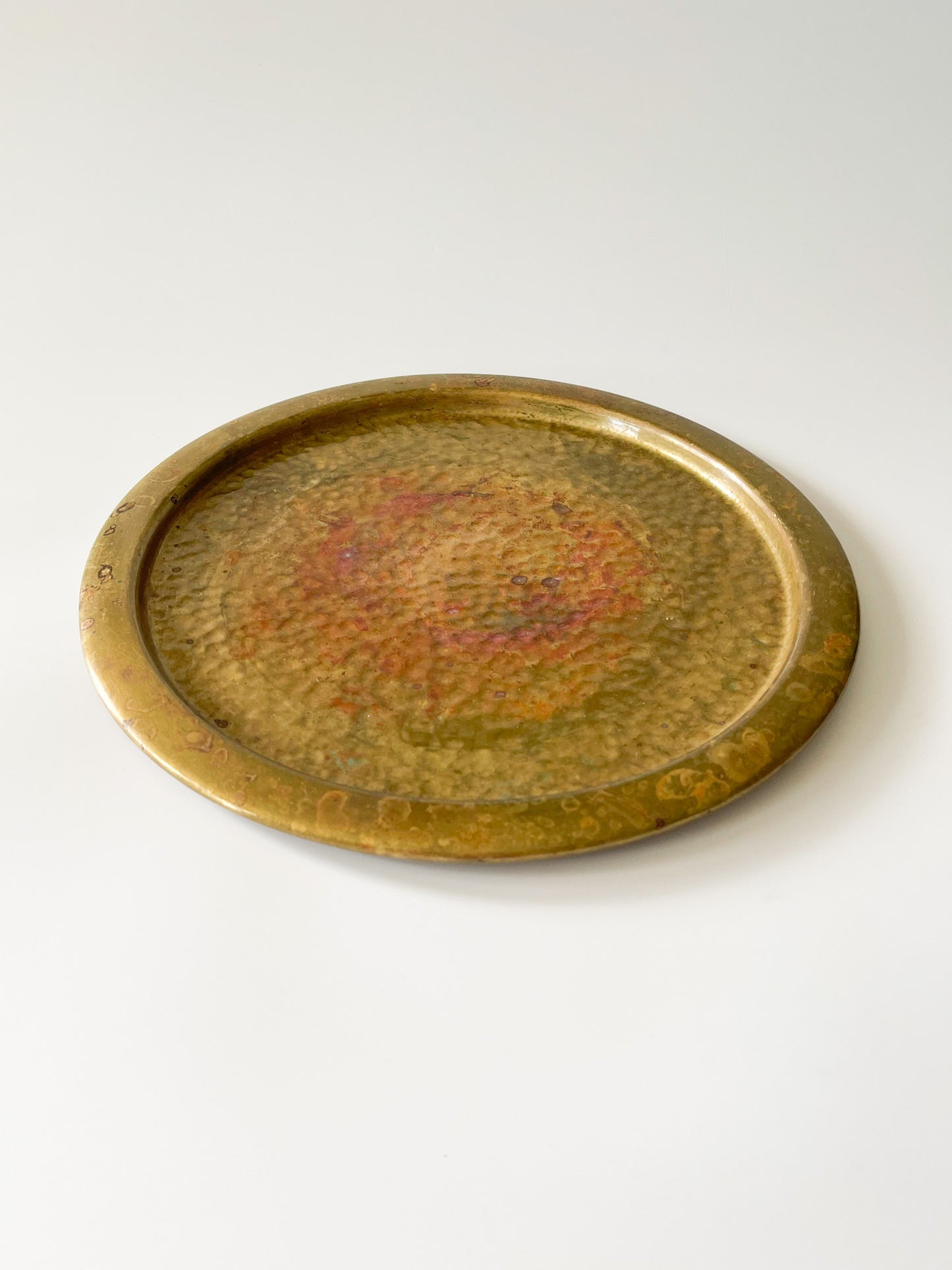 Vintage Nestor England Hammered Brass Round Tray