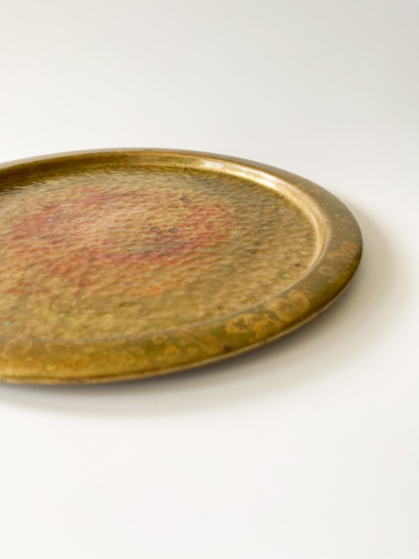 Vintage Nestor England Hammered Brass Round Tray