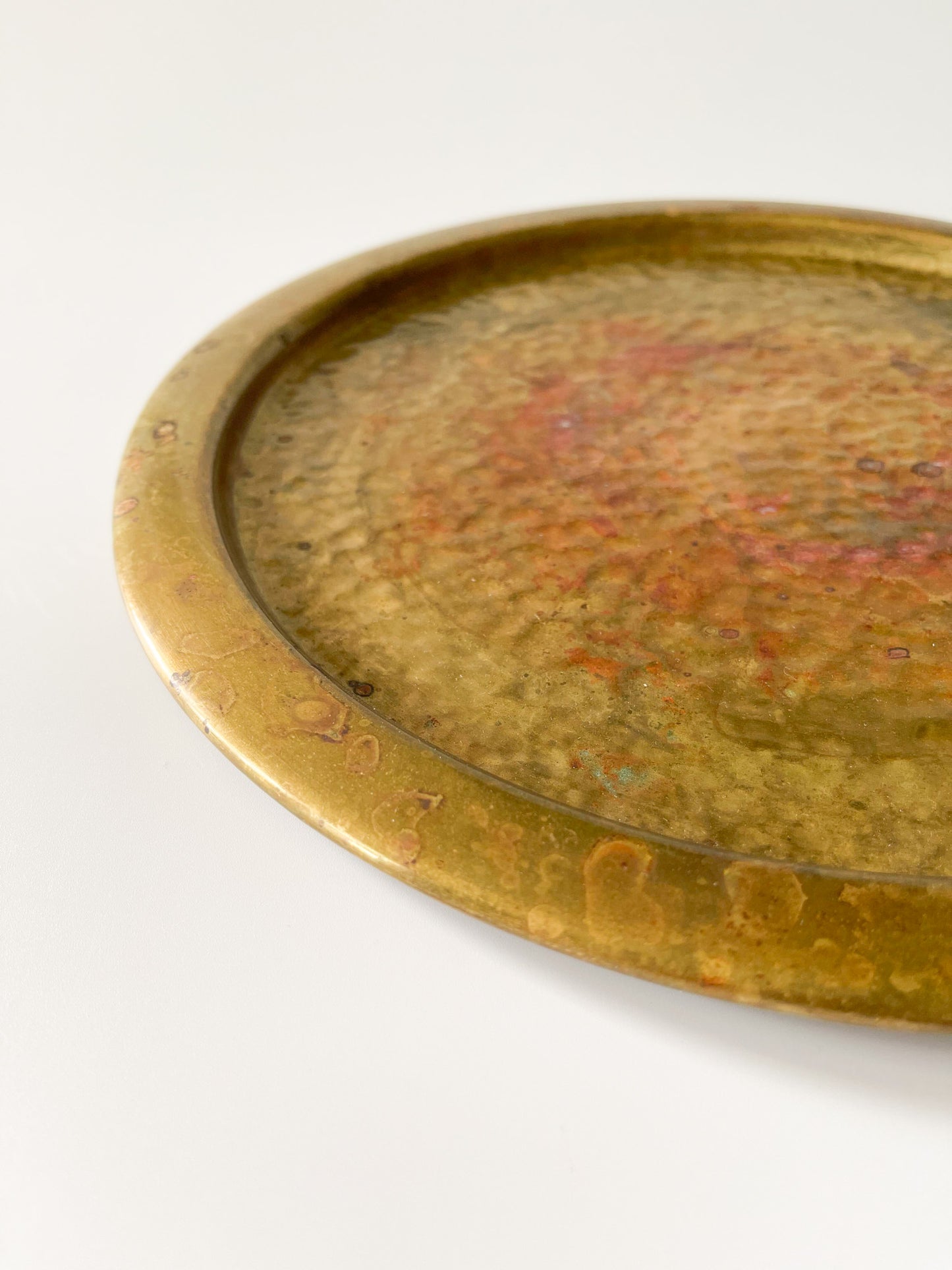 Vintage Nestor England Hammered Brass Round Tray