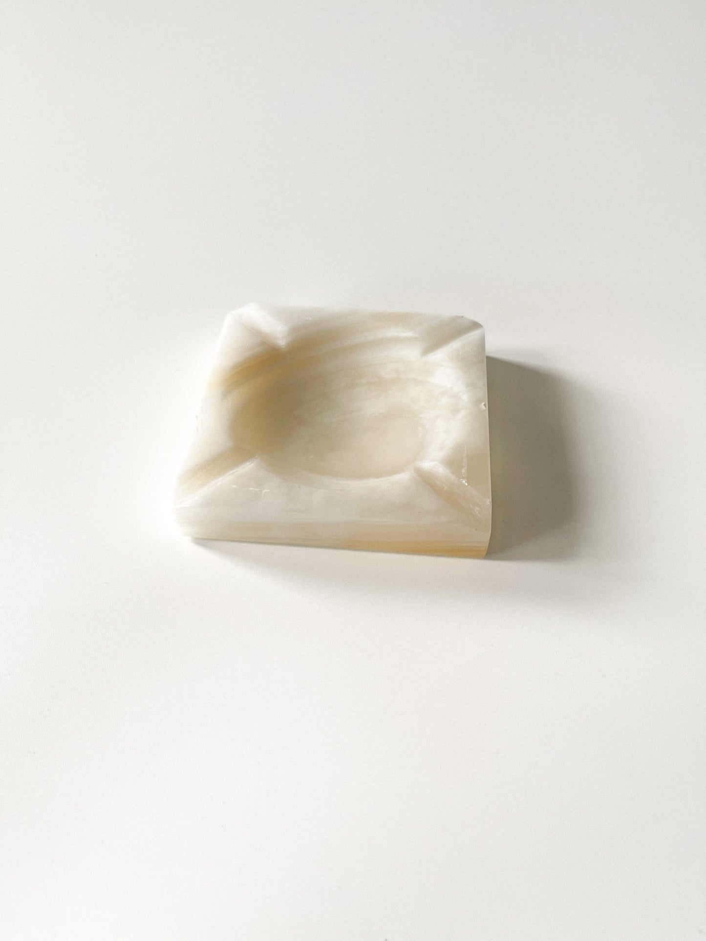 Vintage White Onyx Stone Ashtray Catchall