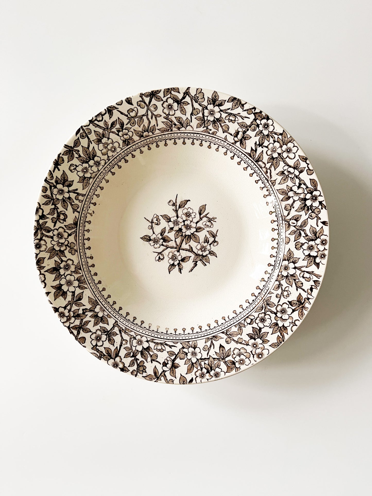 Antique English Ironstone Floral Soup Plate