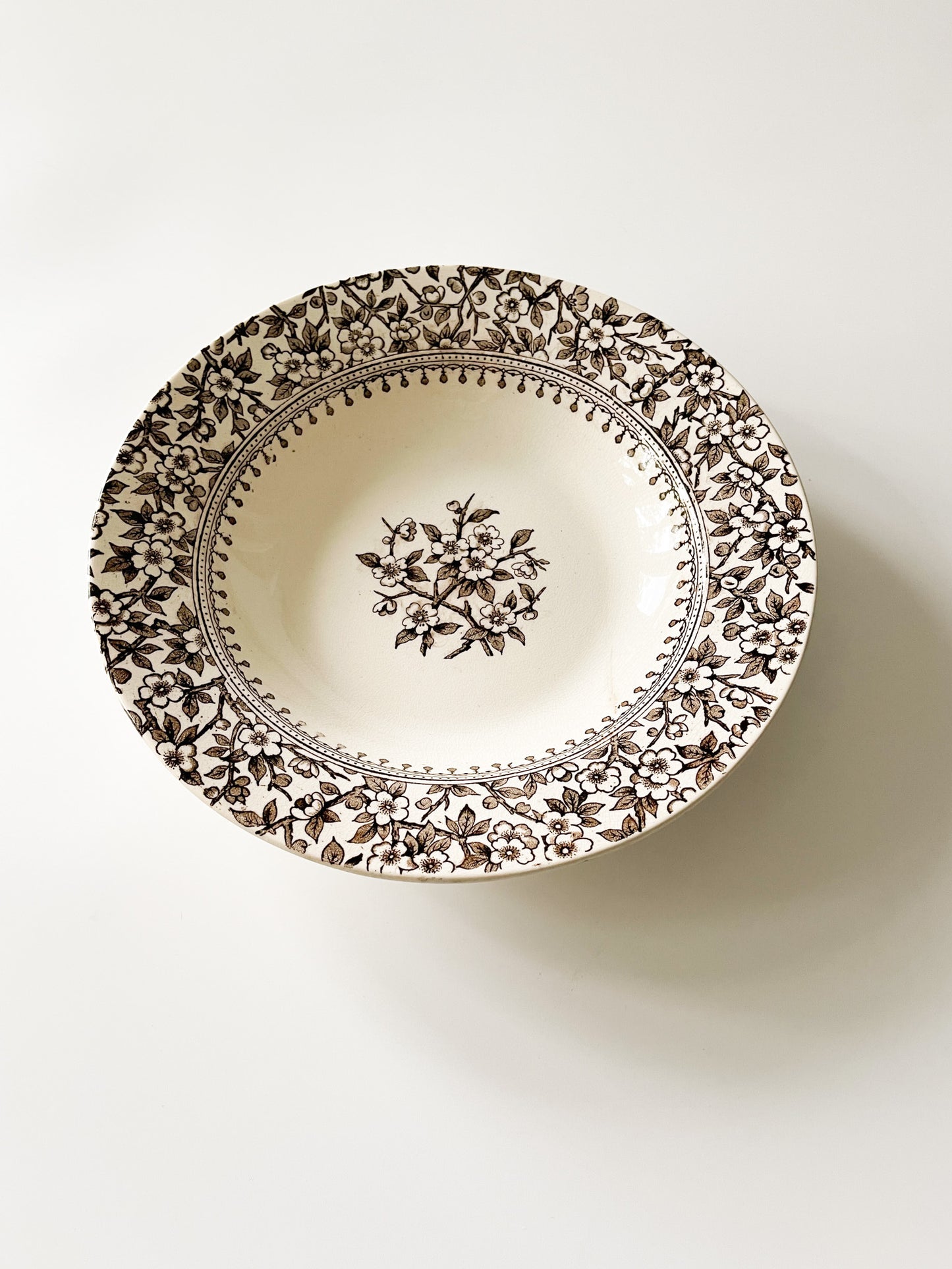 Antique English Ironstone Floral Soup Plate