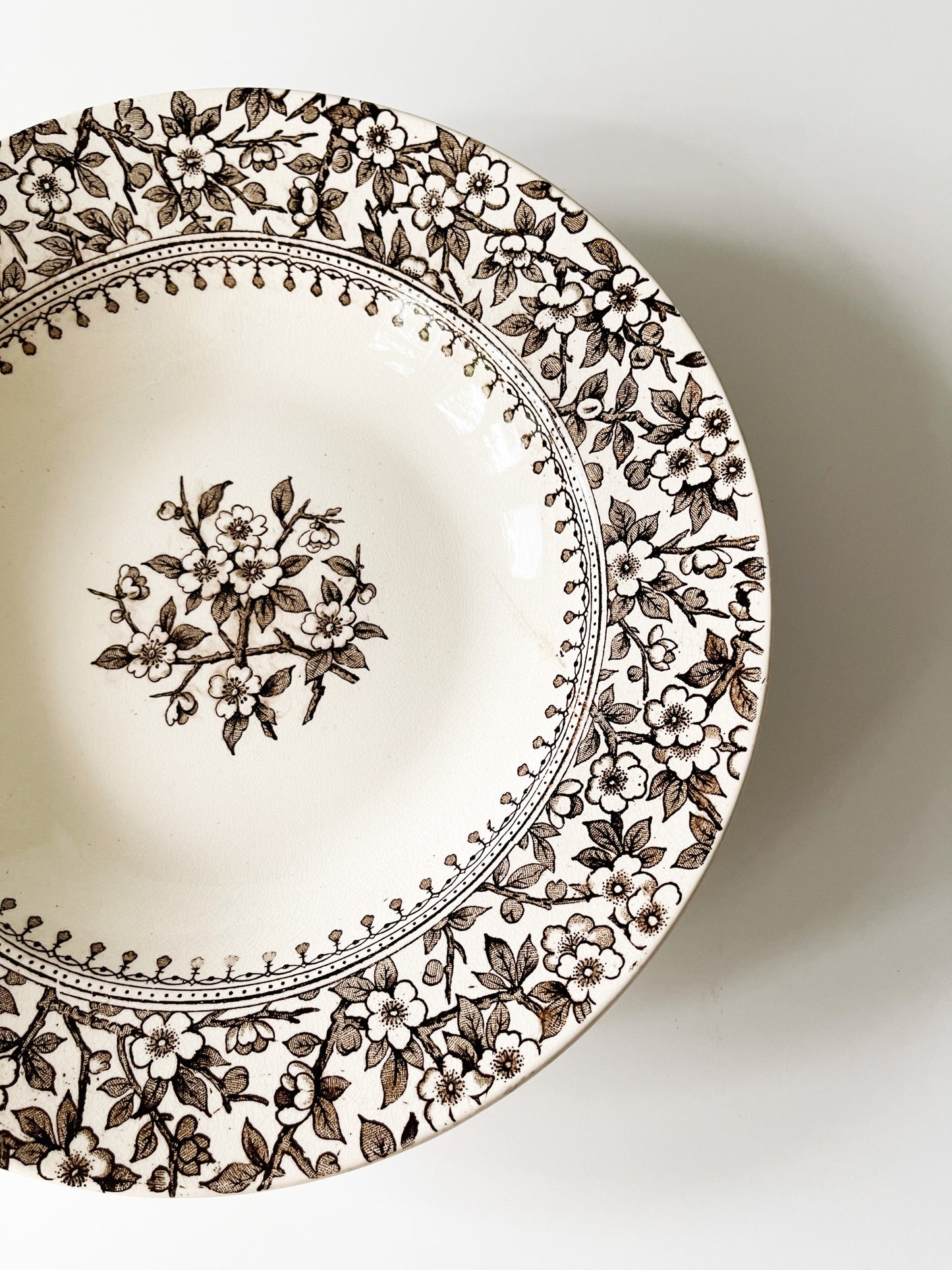 Antique English Ironstone Floral Soup Plate